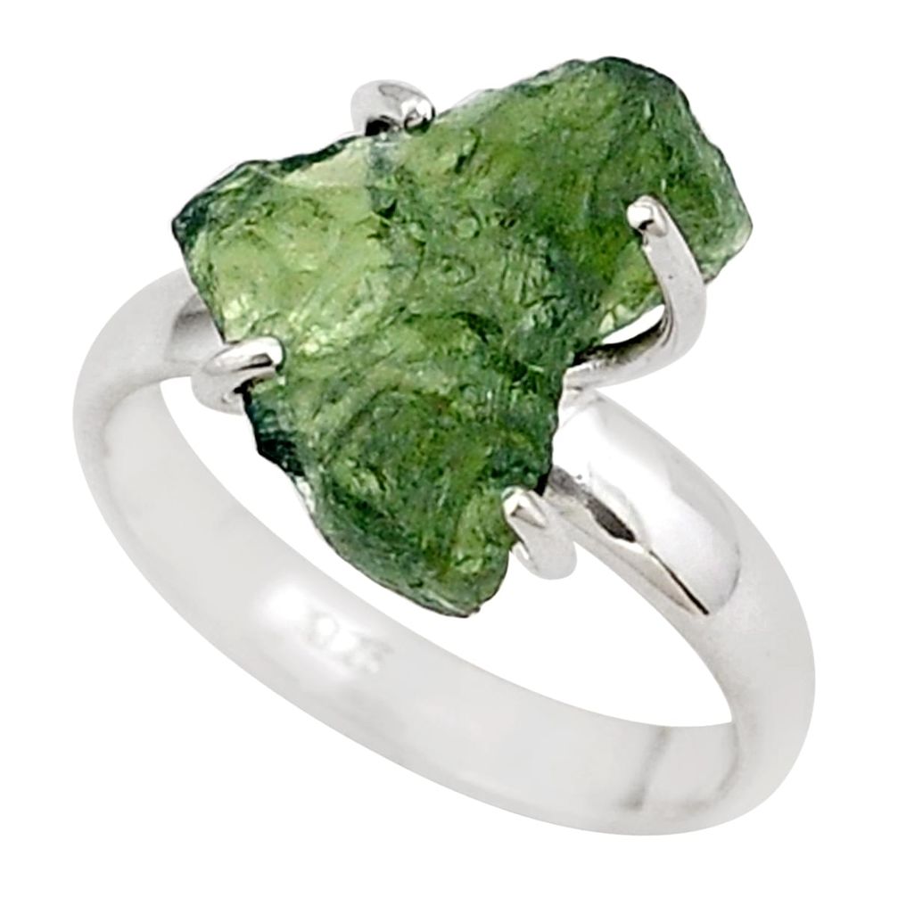 5.84cts solitaire natural green moldavite fancy 925 silver ring size 9 t87132