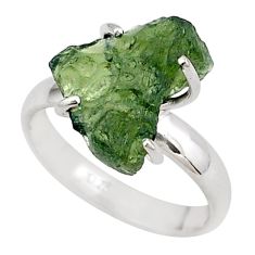 5.84cts solitaire natural green moldavite fancy 925 silver ring size 9 t87132