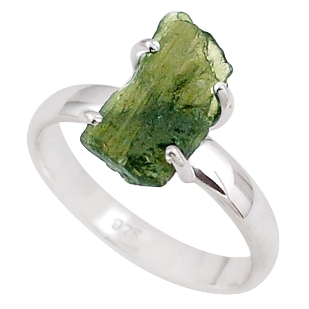 5.43cts solitaire natural green moldavite fancy 925 silver ring size 9 t87150