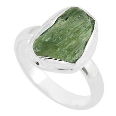 Clearance Sale- 5.42cts solitaire natural green moldavite fancy 925 silver ring size 7.5 u60172