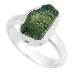 Clearance Sale- 5.05cts solitaire natural green moldavite fancy 925 silver ring size 8.5 u60181