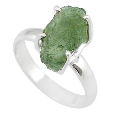 Clearance Sale- 4.47cts solitaire natural green moldavite fancy 925 silver ring size 8.5 u60231