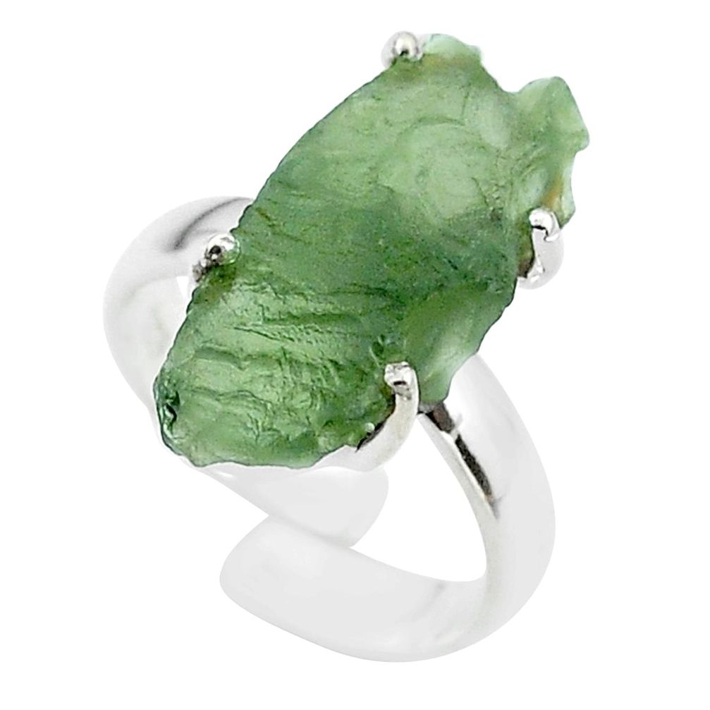 7.97cts solitaire natural green moldavite silver adjustable ring size 5 t50001