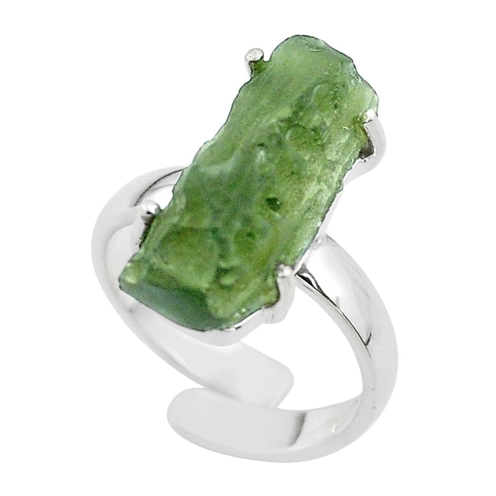 8.10cts solitaire natural green moldavite silver adjustable ring size 6 t50023