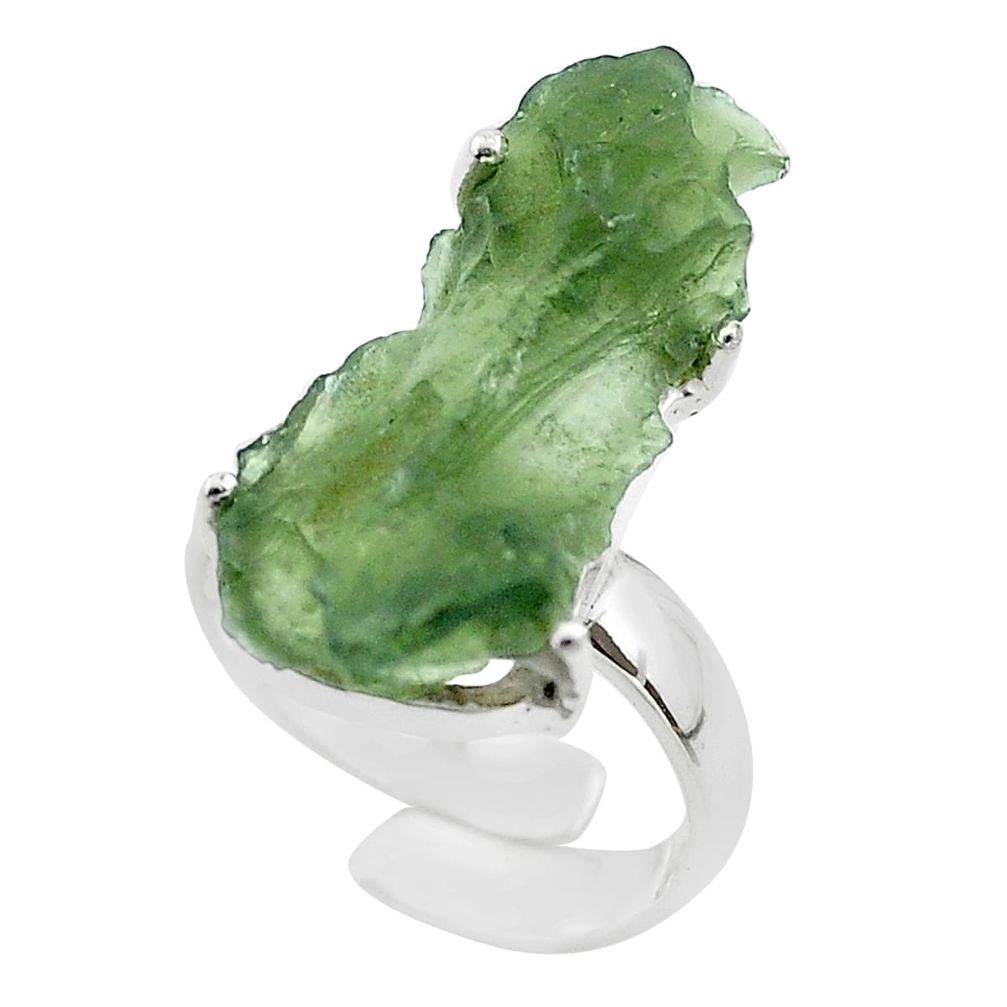 8.40cts solitaire natural green moldavite silver adjustable ring size 6 t50024