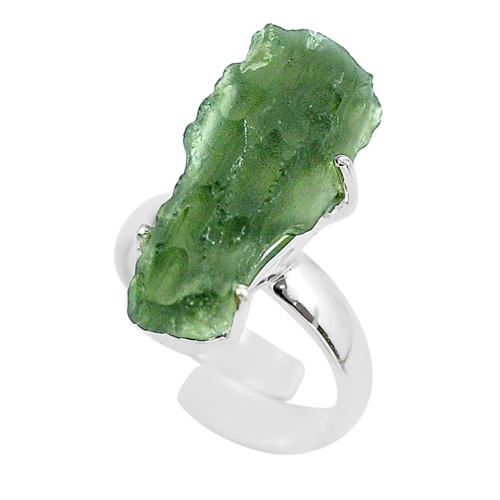 8.77cts solitaire natural green moldavite silver adjustable ring size 6 t50027