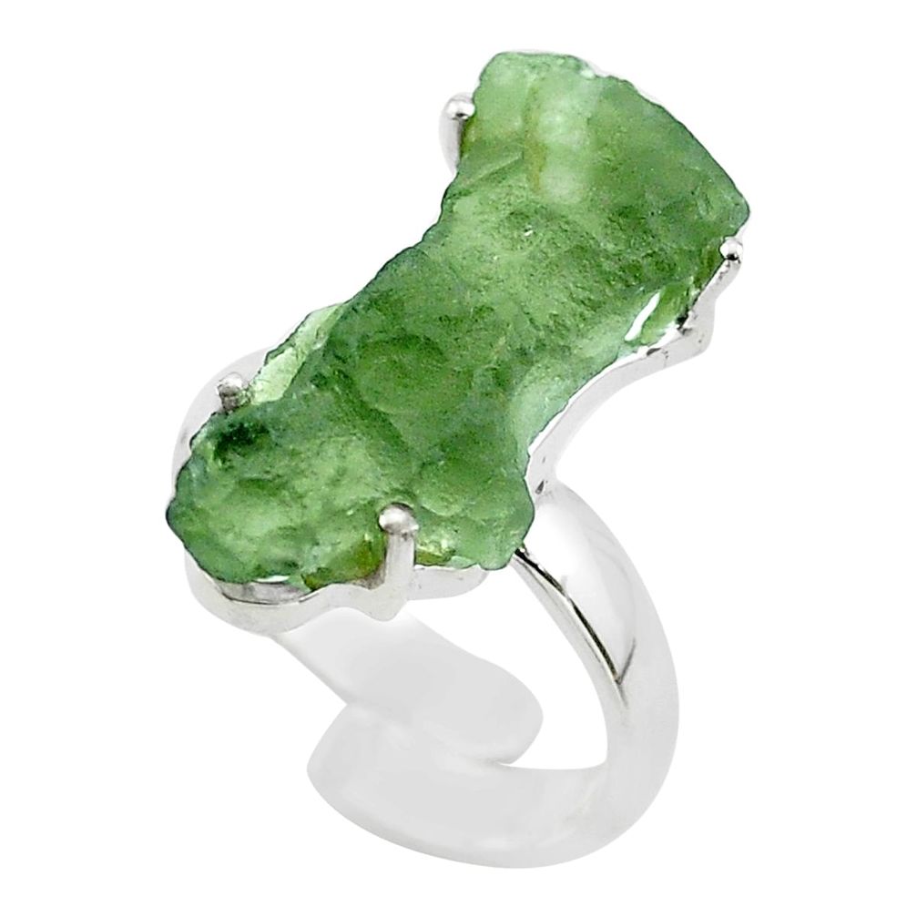 8.03cts solitaire natural green moldavite silver adjustable ring size 6.5 t50028