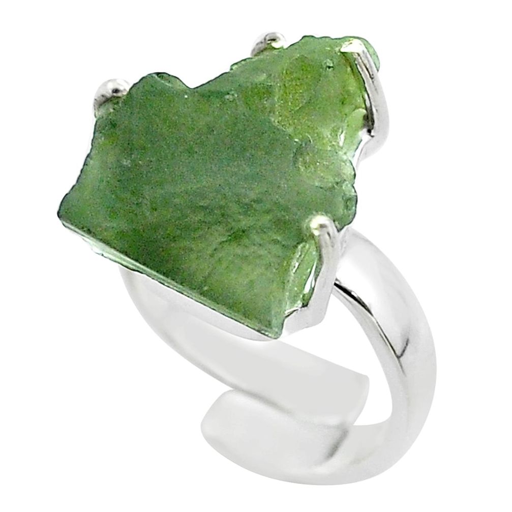 8.42cts solitaire natural green moldavite silver adjustable ring size 4.5 t50031