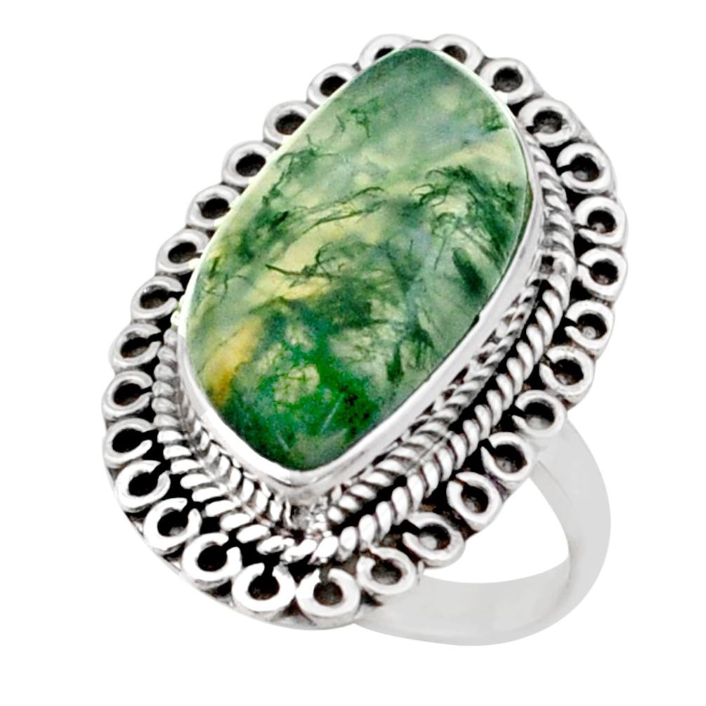 14.12cts solitaire natural green moss agate 925 silver ring size 8 t80547