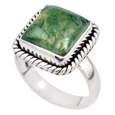 5.58cts solitaire natural green moss agate 925 silver ring size 6.5 t80537