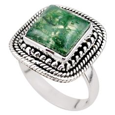 6.16cts solitaire natural green moss agate 925 silver ring size 7.5 t80538
