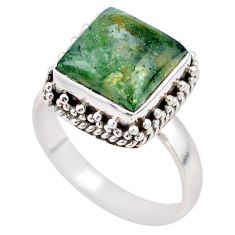 5.80cts solitaire natural green moss agate 925 silver ring size 7.5 t80595