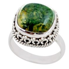 7.01cts solitaire natural green moss agate 925 silver ring size 6.5 t80649