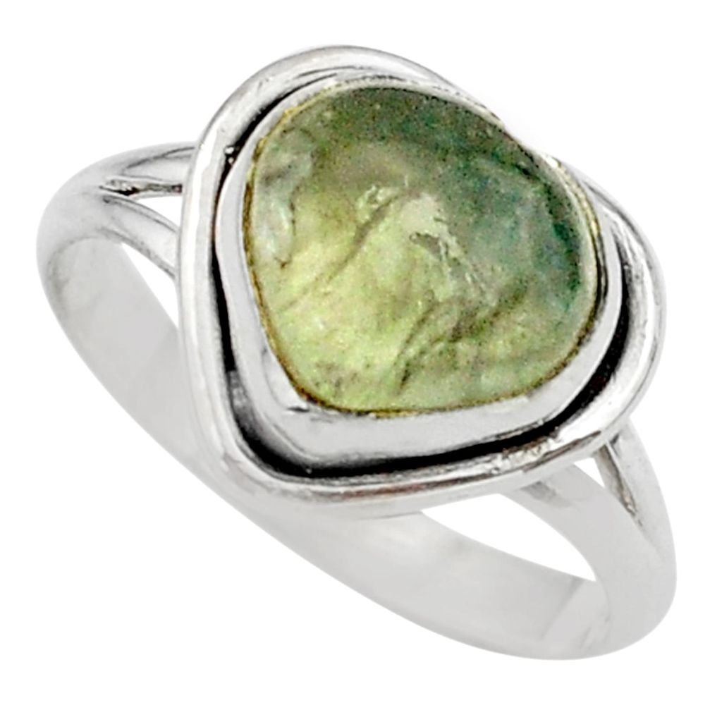 5.54cts solitaire natural green moss agate heart 925 silver ring size 8 t41679