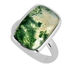 8.22cts solitaire natural green moss agate octagan 925 silver ring size 8 y79441