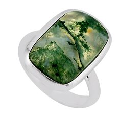 9.86cts solitaire natural green moss agate octagan silver ring size 8 y79442