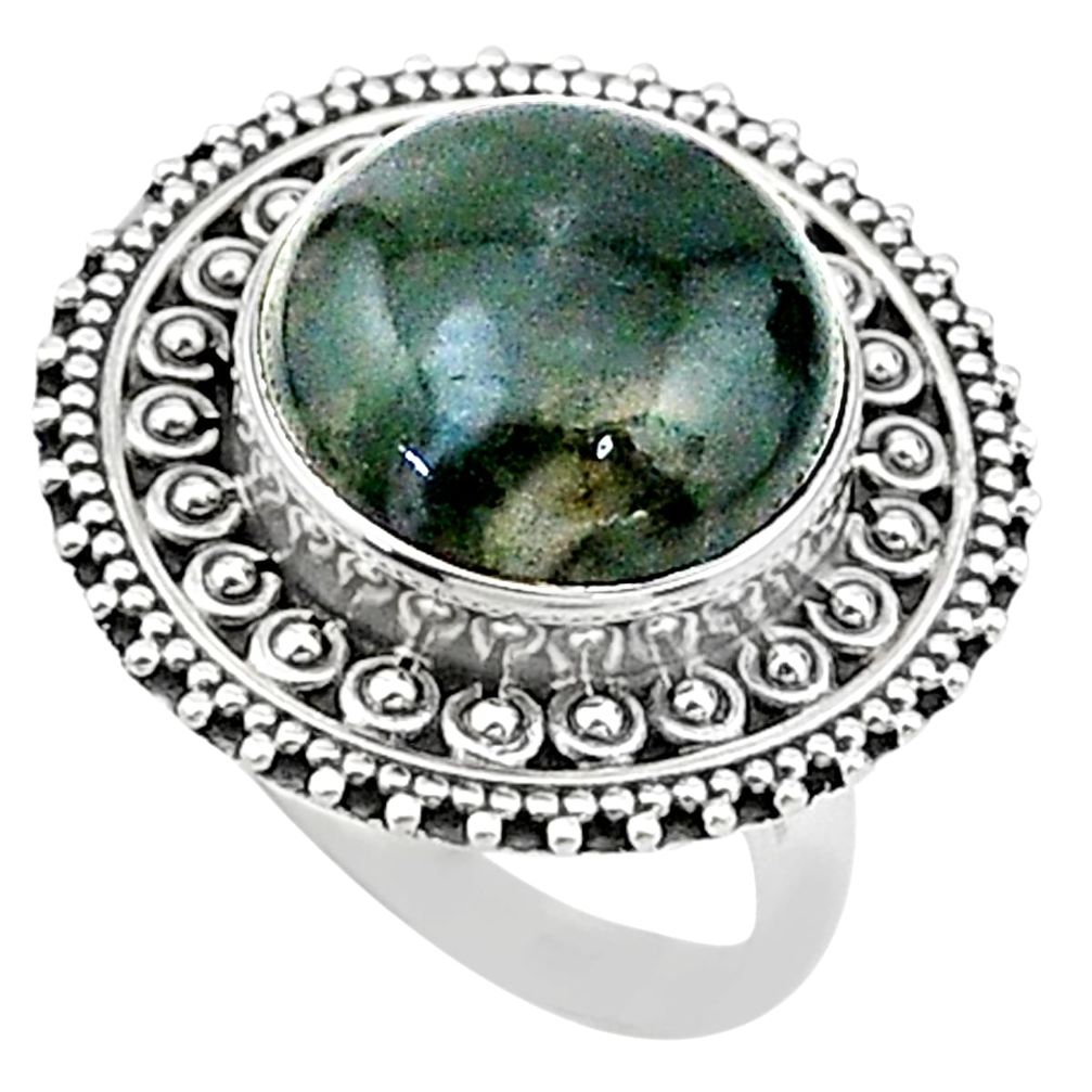 13.41cts solitaire natural green moss agate round 925 silver ring size 7 t15515
