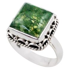 5.52cts solitaire natural green moss agate square 925 silver ring size 7 t80652