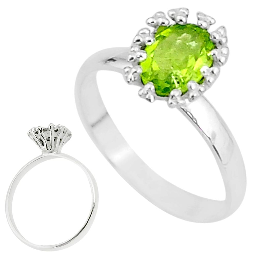 2.42cts solitaire natural green peridot 925 sterling silver ring size 7.5 t7242