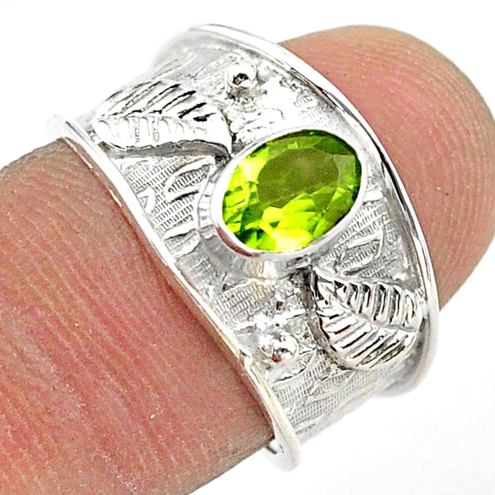1.38cts solitaire natural green peridot oval sterling silver ring size 7 t42225