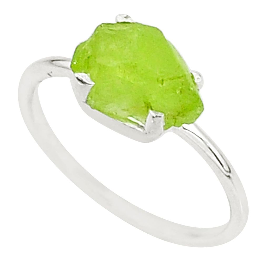 3.97cts solitaire natural green peridot raw 925 silver ring size 8 t7511