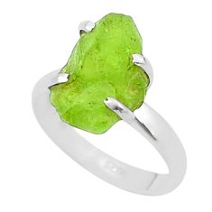 6.87cts solitaire natural green peridot rough 925 silver ring size 8 u38055