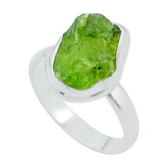 6.33cts solitaire natural green peridot rough 925 silver ring size 8 u50250