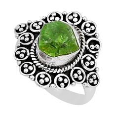 4.88cts solitaire natural green peridot rough fancy 925 silver ring size 7 y6605