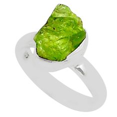 2.41cts solitaire natural green peridot rough fancy silver ring size 7 u88175
