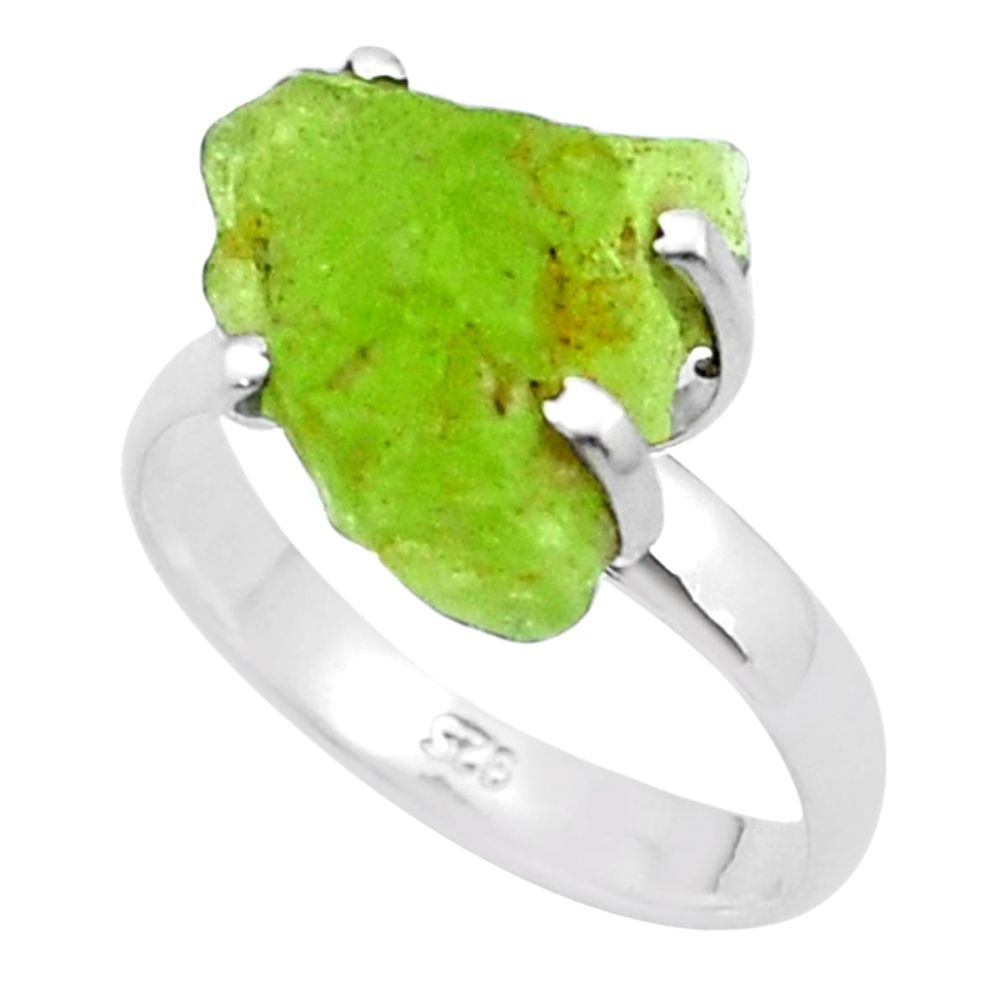 7.34cts solitaire natural green peridot rough fancy silver ring size 8 u38051