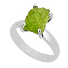 4.59cts solitaire natural green peridot rough fancy silver ring size 5.5 y94668