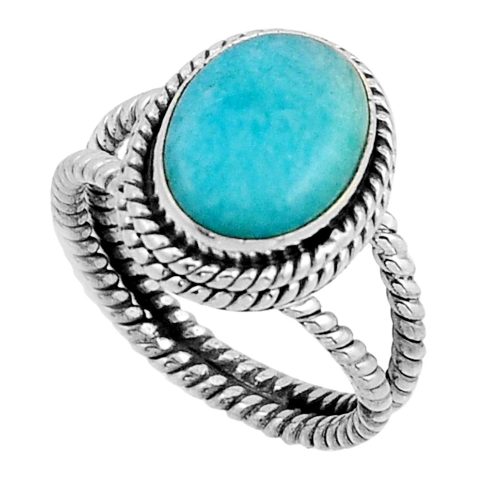4.40cts solitaire natural green peruvian amazonite 925 silver ring size 6 n2248