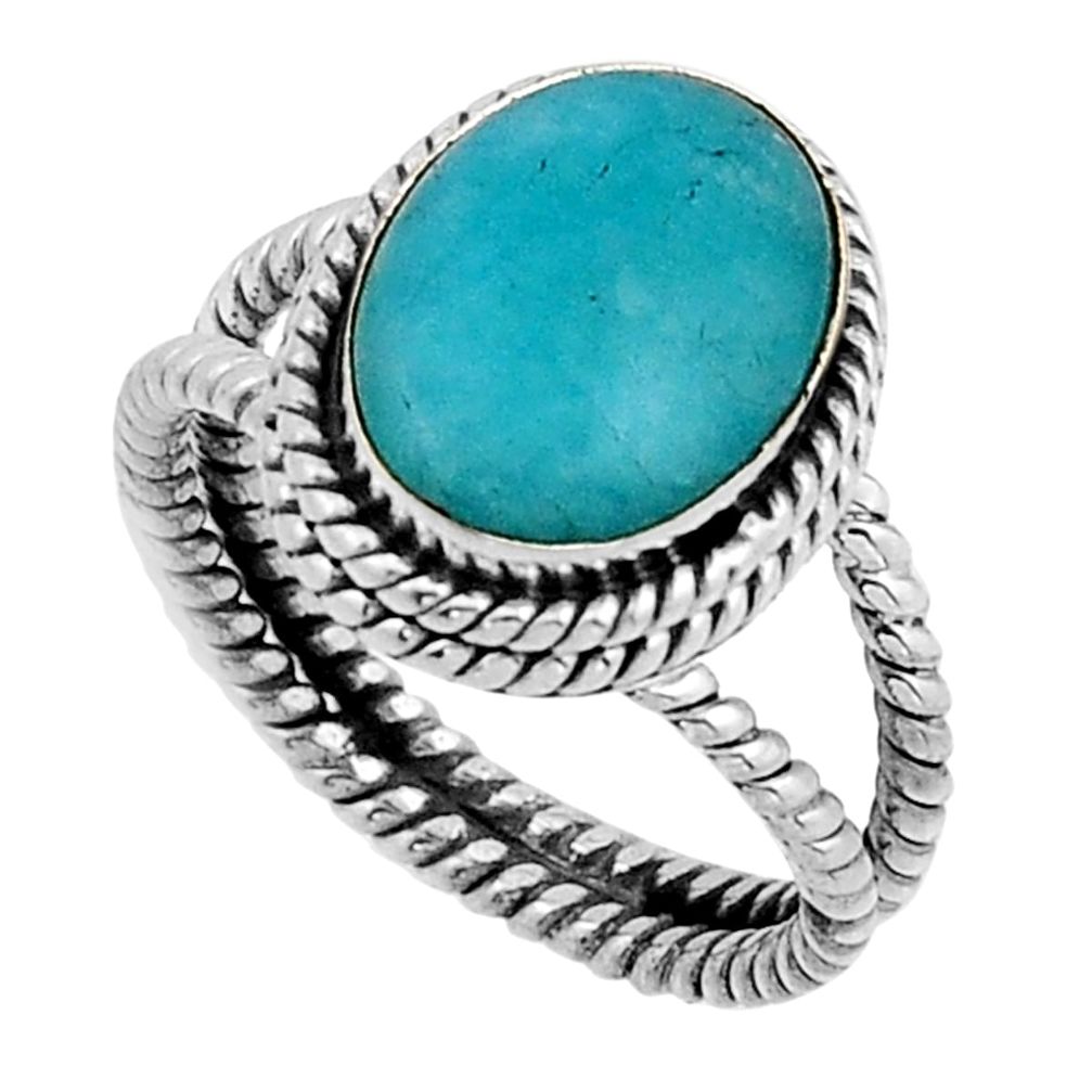 4.03cts solitaire natural green peruvian amazonite 925 silver ring size 6 n2252