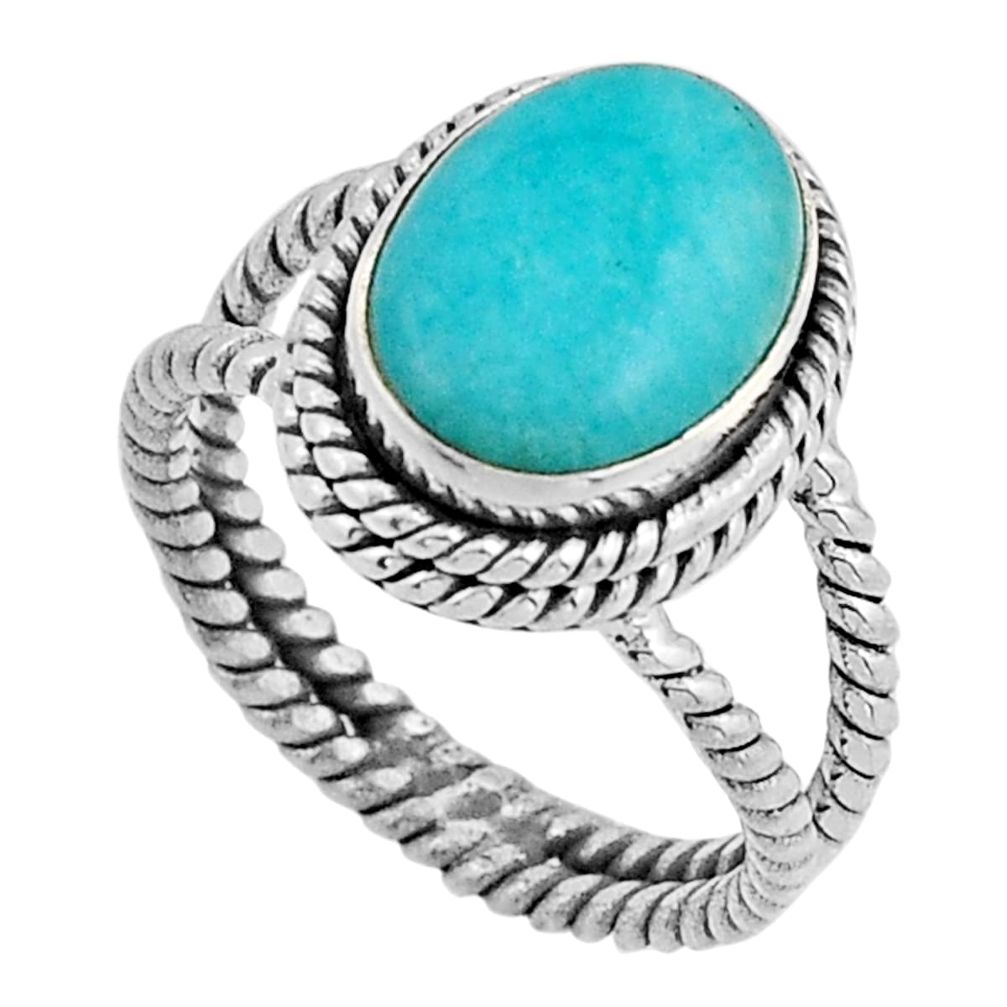4.21cts solitaire natural green peruvian amazonite 925 silver ring size 6 n2254