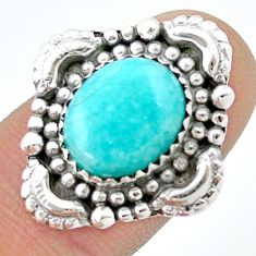 5.23cts solitaire natural green peruvian amazonite 925 silver ring size 6 u39454
