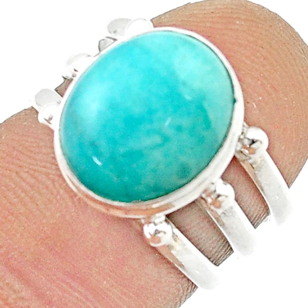 4.55cts solitaire natural green peruvian amazonite 925 silver ring size 6 u45209