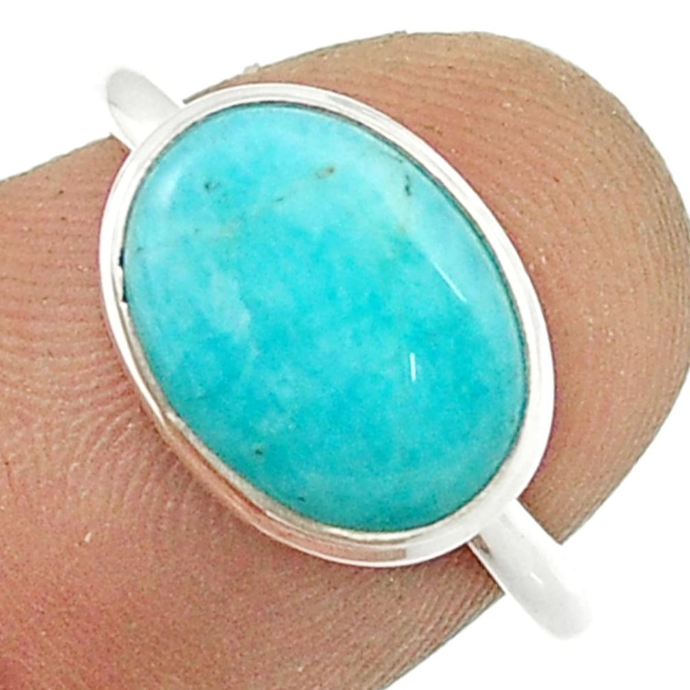 4.24cts solitaire natural green peruvian amazonite 925 silver ring size 6 u45246