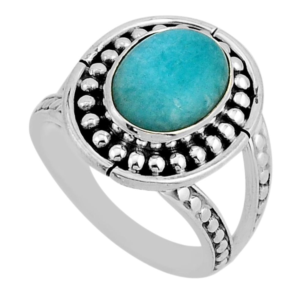 4.68cts solitaire natural green peruvian amazonite 925 silver ring size 7 n2250