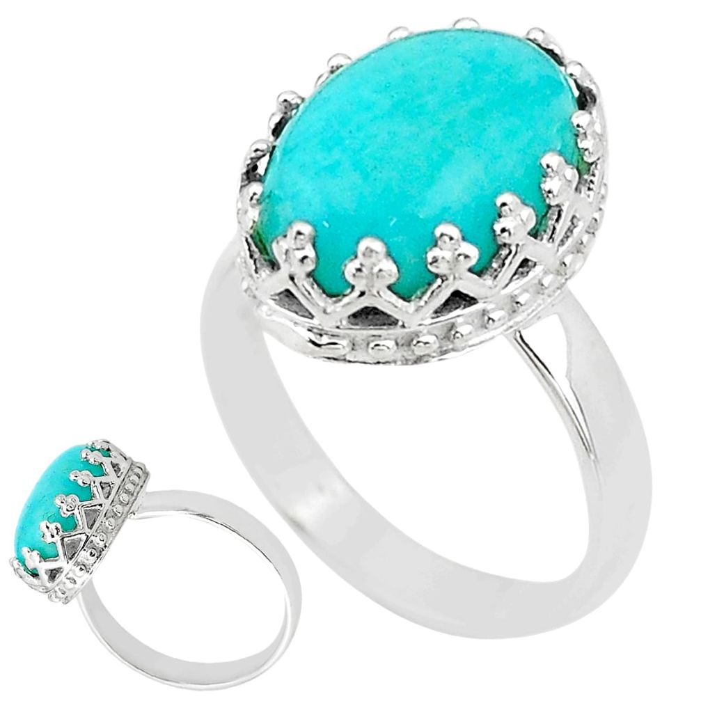 6.12cts solitaire natural green peruvian amazonite 925 silver ring size 7 t20397