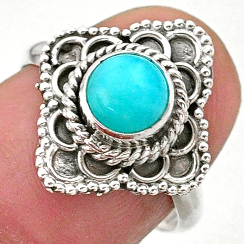 1.30cts solitaire natural green peruvian amazonite 925 silver ring size 7 t27526
