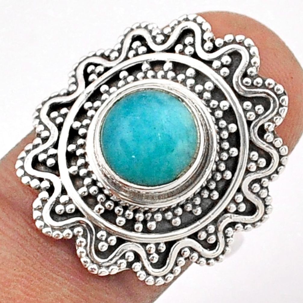 3.29cts solitaire natural green peruvian amazonite 925 silver ring size 7 t84570