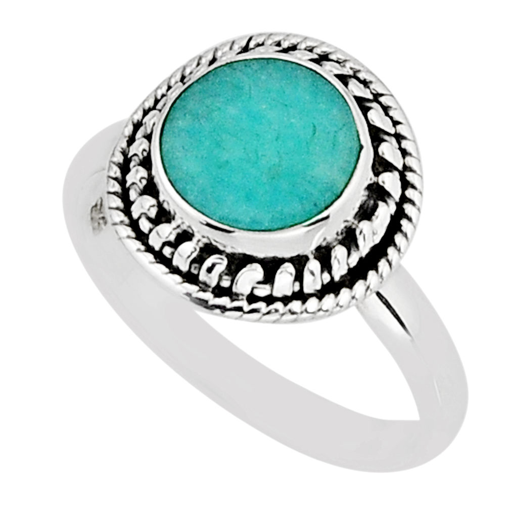 3.09cts solitaire natural green peruvian amazonite 925 silver ring size 7 y75218