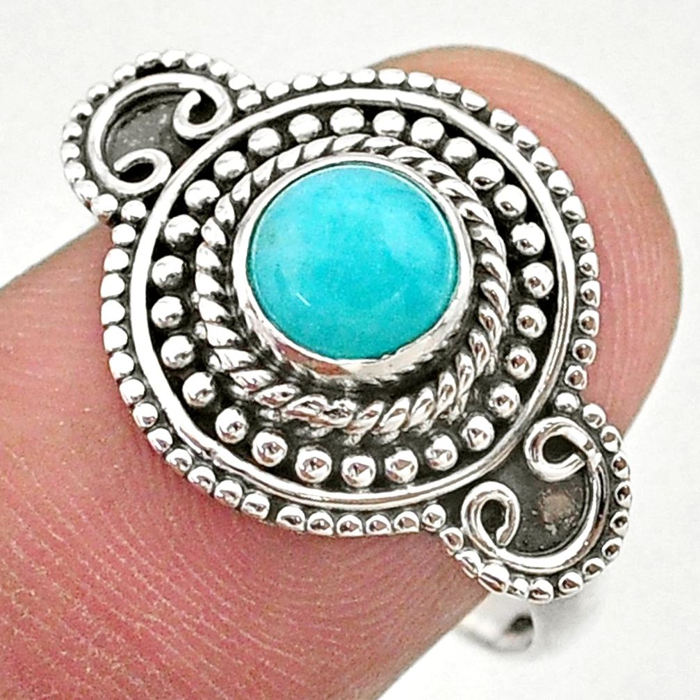 1.01cts solitaire natural green peruvian amazonite 925 silver ring size 8 t27393