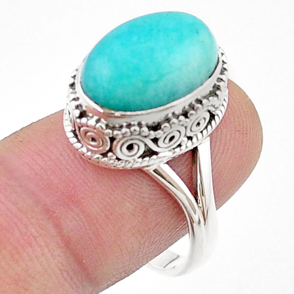 6.92cts solitaire natural green peruvian amazonite silver ring size 8.5 d48071