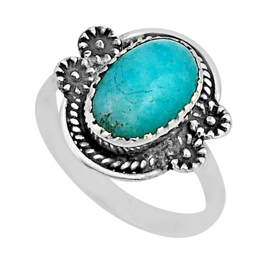 4.25cts solitaire natural green peruvian amazonite silver ring size 7.5 n2367