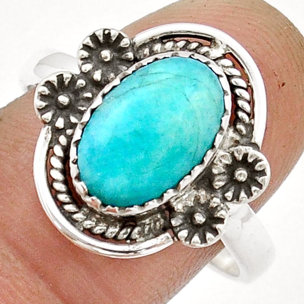 4.70cts solitaire natural green peruvian amazonite silver ring size 10 u90775