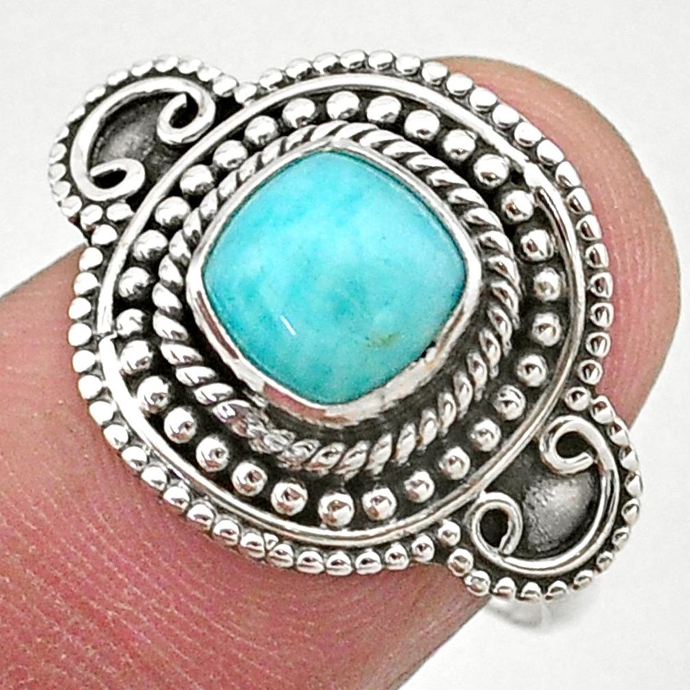 2.41cts solitaire natural green peruvian amazonite silver ring size 7.5 t27385