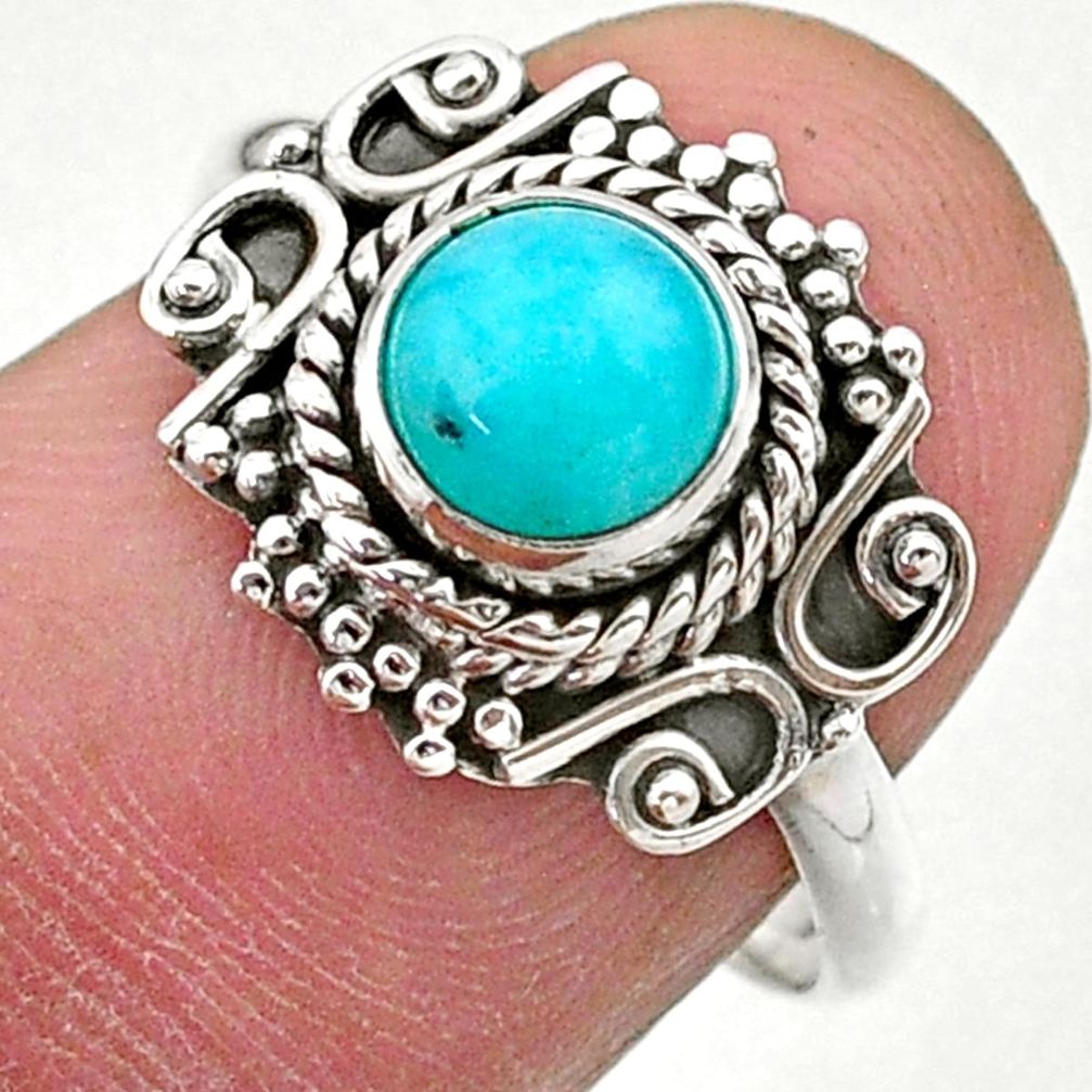 0.97cts solitaire natural green peruvian amazonite silver ring size 7.5 t27493