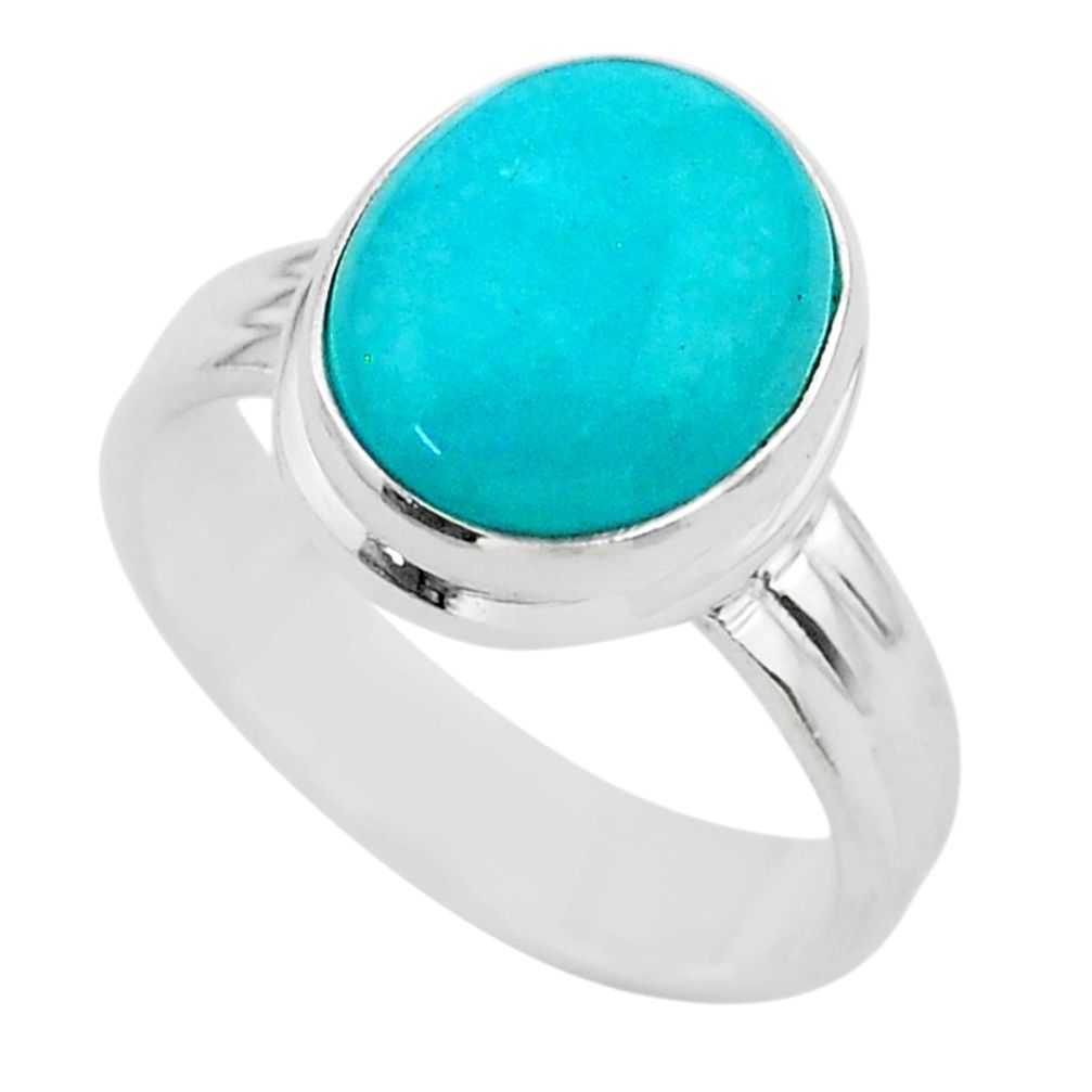 5.11cts solitaire natural green peruvian amazonite silver ring size 7.5 t28903