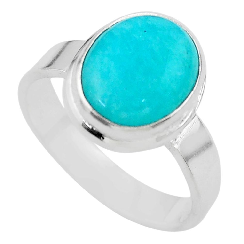 5.07cts solitaire natural green peruvian amazonite silver ring size 8.5 t28906